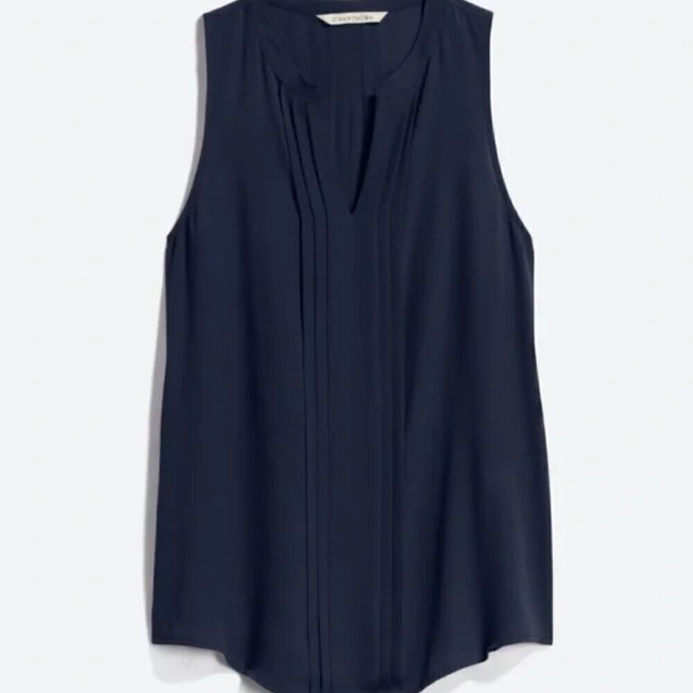 NWT 41 Hawthorn Breyson Navy Blue Pleated Split-Neck Sleeveless Blouse